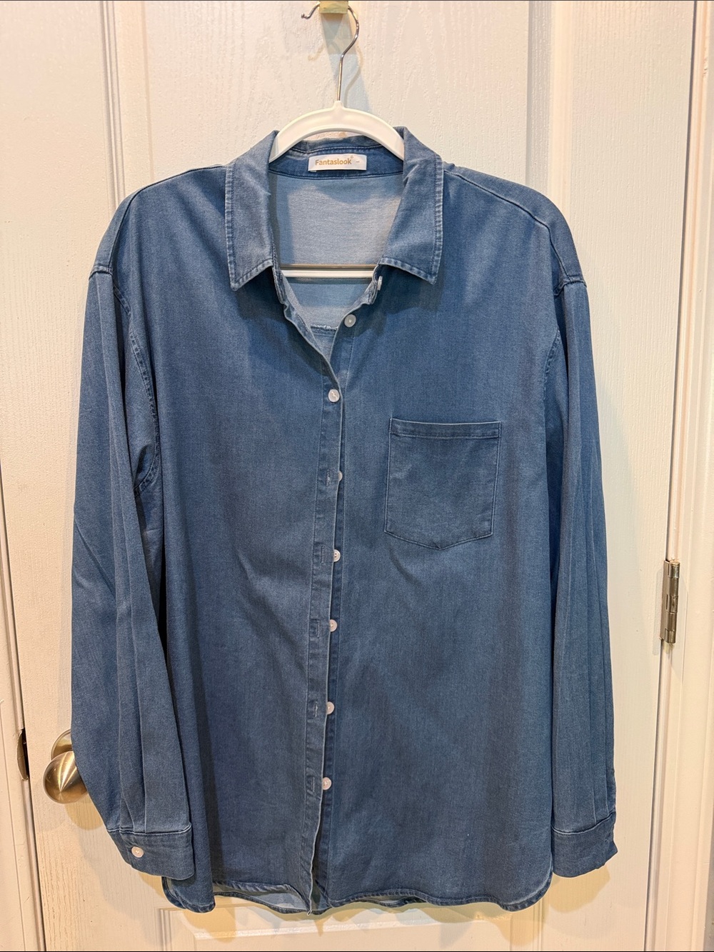 Relaxed Blue Denim Button-Down Shirt - Fantaslook